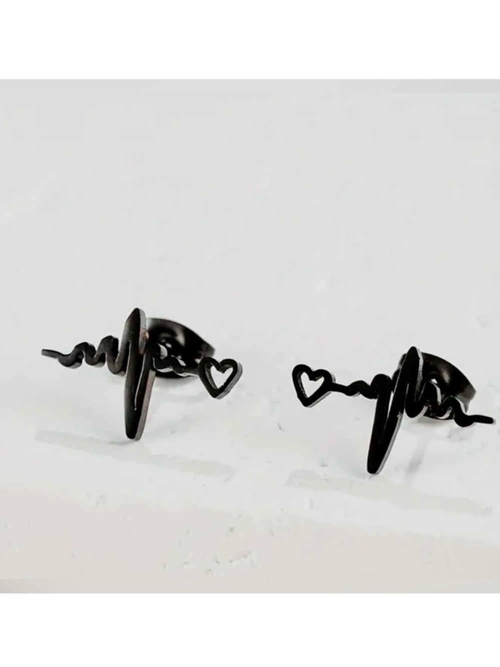 Heartbeat Heart Stud Earrings - Black Stainless Look